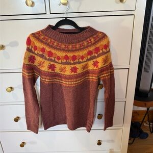 Rust Sweater with Autumn Leaf Pattern